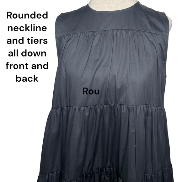 CO Essentials Collection Sleeveless Cotton Tiered Midi Dress Black Pocket Sz Med - Picture 7 of 16